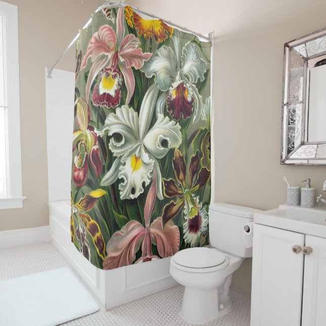 Ernst Haeckel Art Print:Orchidae Oncidiums, tulips Shower Curtain (In Situ)