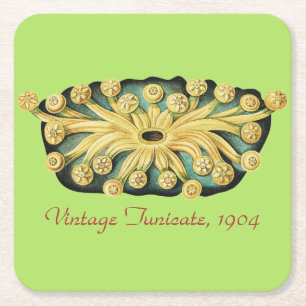 Ernst Haeckel Nautical Yellow Sunburst Art Square Paper Coaster