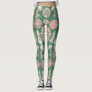 Ernst Haeckel Sea Life Pink Jellyfish Green Poster Leggings