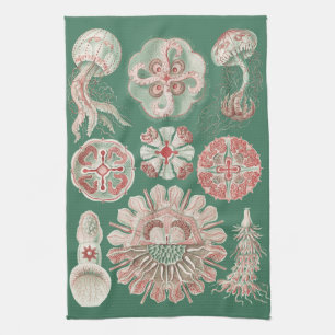 Ernst Haeckel Sea Life Pink Jellyfish Green Poster Tea Towel