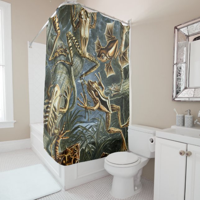 Ernst Haeckel variety of exotic frogs:Batrachia Shower Curtain (In Situ)