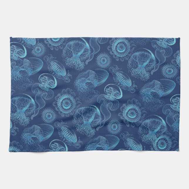 Ernst Haeckel's Leptomedusae (Dark Blue) Tea Towel (Horizontal)