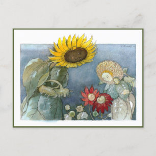 Ernst Kreidolf Vintage Sunflower and Dahlia  Postcard