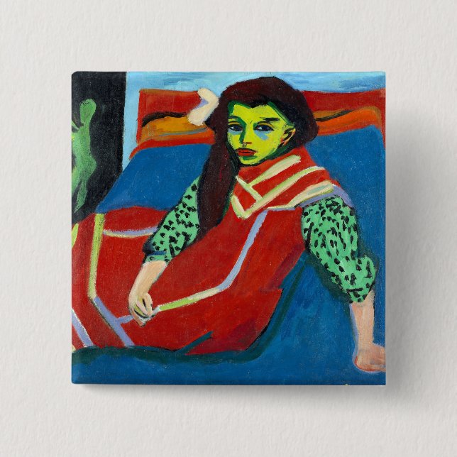 Ernst Ludwig Kirchner Seated Girl Fränzi Fehrmann 15 Cm Square Badge (Front)