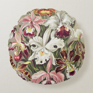 ErnstHaeckel Vintage Botanical Orchid Illustration Round Cushion