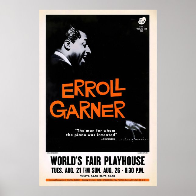 Erroll Garner jazz poster - One World Concert (Front)