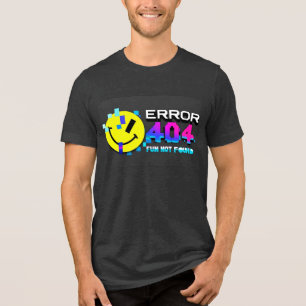 Error 404 Fun Not Found_Neon Glitch Smiley Design Tri-Blend Shirt