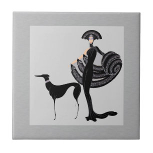ERTE Lady with Dog Ceramic Tile