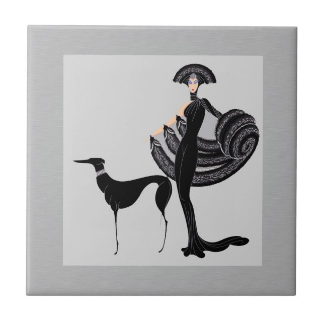 ERTE Lady with Dog Ceramic Tile (Front)