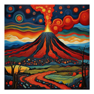 Erupting volcano at night 5 poster