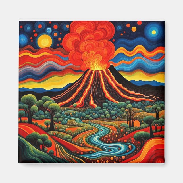 Erupting volcano at night 6 magnet (Front)