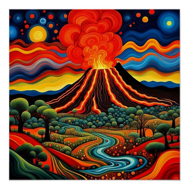 Erupting volcano at night 6 poster (Front)