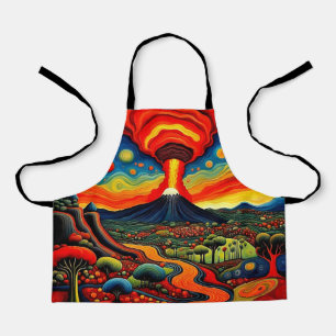 Erupting volcano at night 9 apron