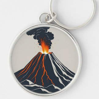 Erupting Volcano Modern Art Illustration Key Ring