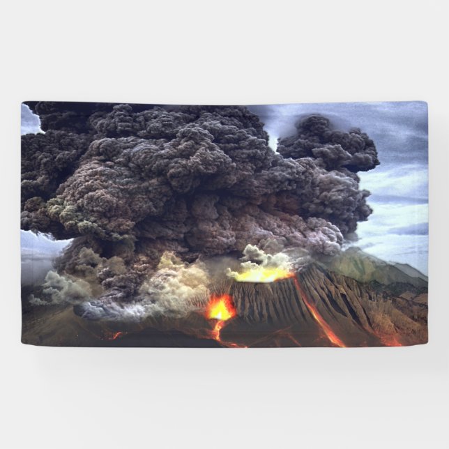 Erupting Volcano on Mountain Banner (Horizontal)