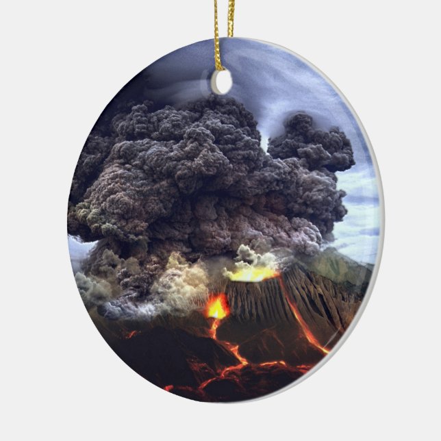 Erupting Volcano on Mountain Ceramic Ornament (Left)