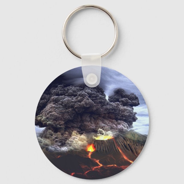 Erupting Volcano on Mountain Key Ring (Front)