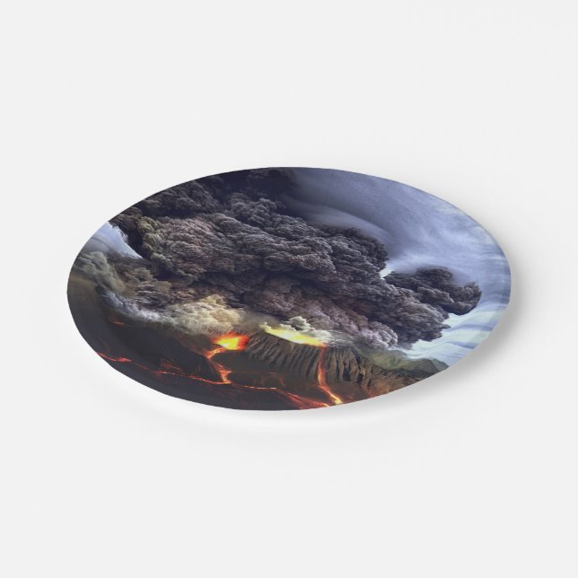 Erupting Volcano on Mountain Paper Plate (Angled)