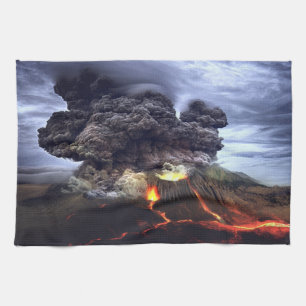 Erupting Volcano on Mountain Tea Towel
