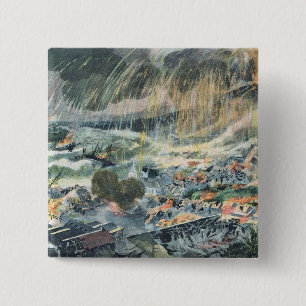 Eruption of a Volcano on Martinique 15 Cm Square Badge