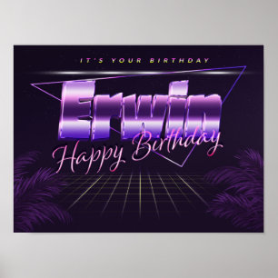 Erwin Name Vorname lila retro Poster Geburtstag