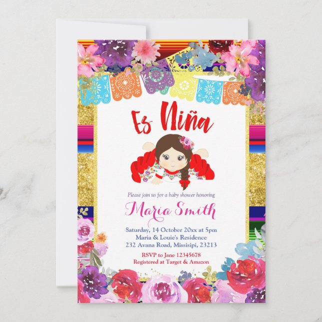 es niña Mexican Spanish Girl Baby Shower Invitation (Front)