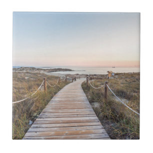 Es Pujols Beach at Dawn Ceramic Tile