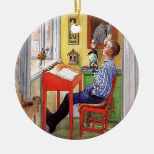 Esbjorn Doing His Homework by Carl Larsson Ceramic Tree Decoration