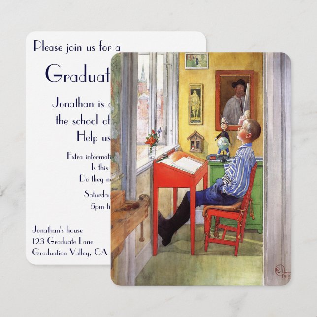 Esbjorn Doing His Homework Graduation Party Invitation (Front/Back)