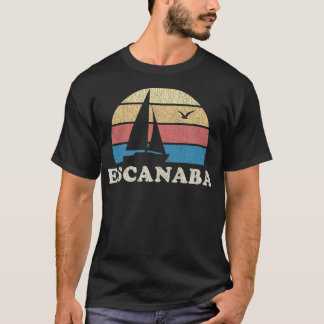 Escanaba MI  Vintage Sailboat 70s Throwback Sunset T-Shirt