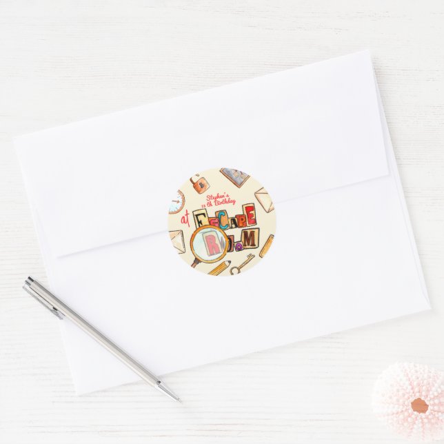 Escape room birthday classic round sticker (Envelope)
