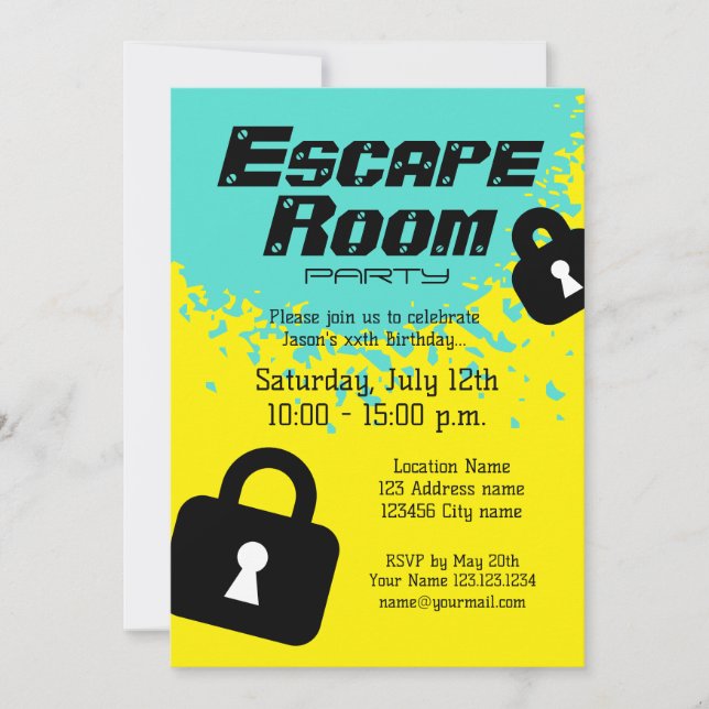 Escape Room Birthday party invitation template (Front)