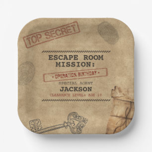 Escape Room Birthday Party Mystery Custom Vintage Paper Plate