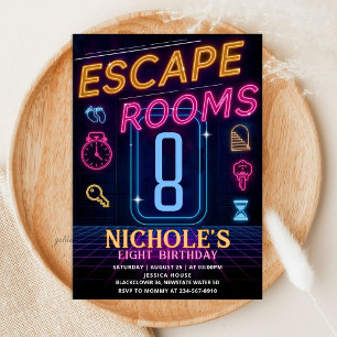 Escape Room Birthday Party - Neon Glow Theme Invitation