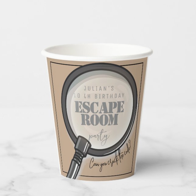 Escape room birthday party paper cups (Front)