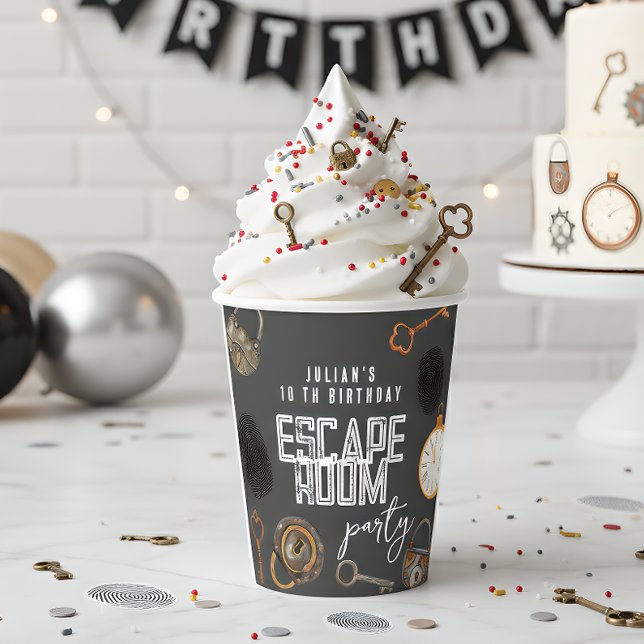 Escape room birthday party paper cups (Creator Uploaded)
