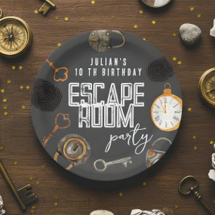 Escape room birthday party paper plate