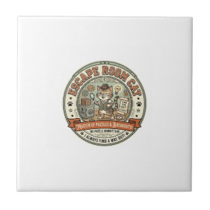 Escape Room Cat Escape Room Cat Vintage Vector Art Ceramic Tile