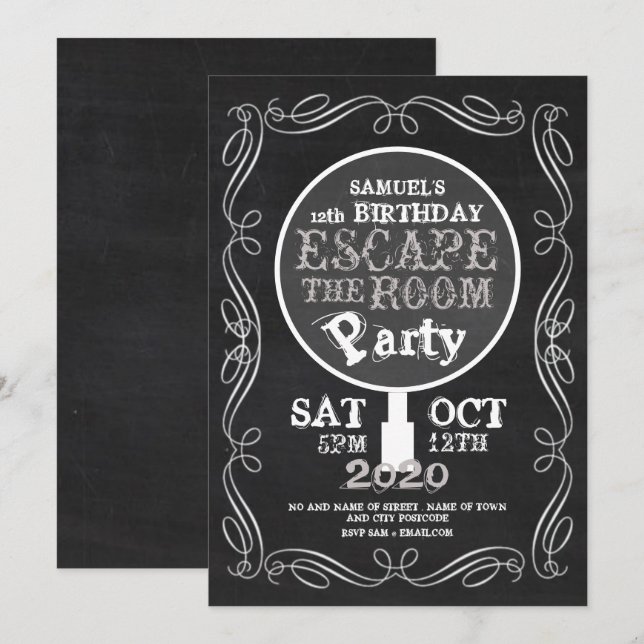 Escape Room, Chalkboard Birthday Party Invitation (Front/Back)