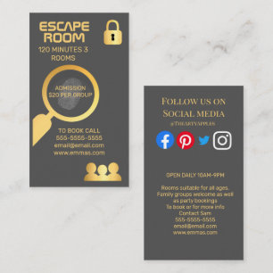 escape room escapology magic clues detective business card