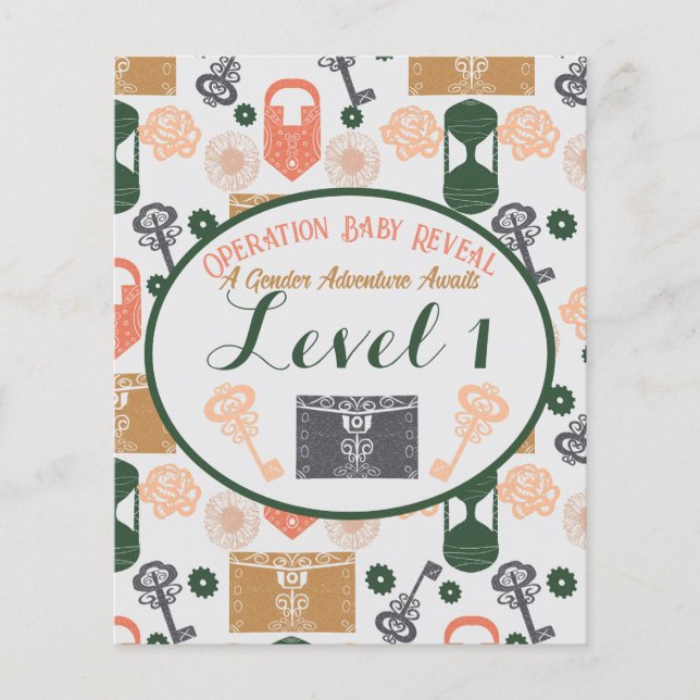 Escape Room Gender Reveal Baby Shower Game Station Flyer (Front)