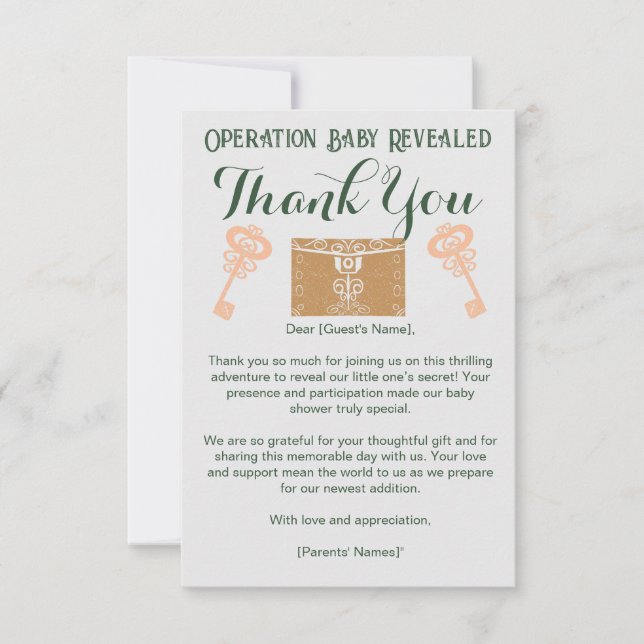 Escape Room Gender Reveal Baby Shower  Thank You Card (Front)