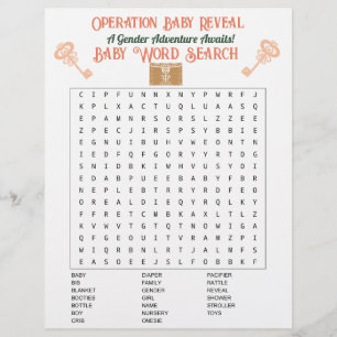 Escape Room Gender Reveal Baby Word Search Flyer