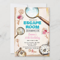 Escape room girl party invitation