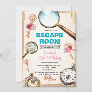 Escape room girl party invitation