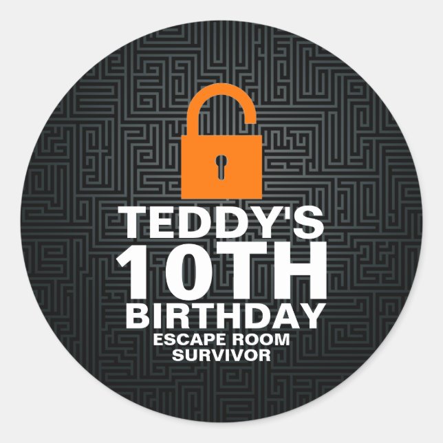 Escape Room Murder Mystery Game Birthday Party Classic Round Sticker (Front)
