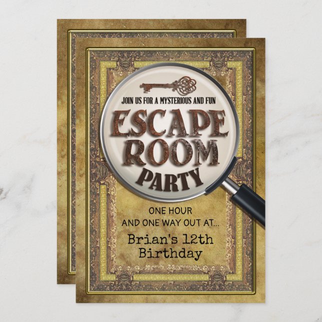 Escape Room Party Front and Back Invitation (Front/Back)