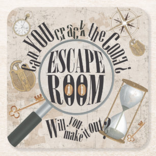 Escape Room Party Puzzle Clue Square Paper Coaster