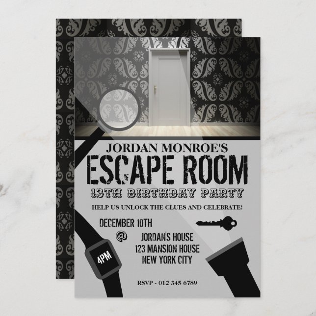 Escape Room, Patterned Birthday Party Invitation (Front/Back)