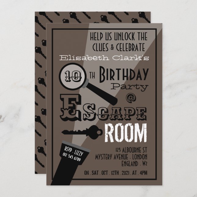 Escape Room, Stylish Birthday Party Invitation (Front/Back)